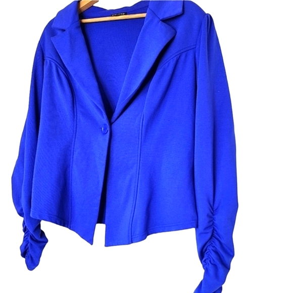 CiTY CHIC winter jacket cobalt blue open cropped blazer size 14 - Picture 2 of 15